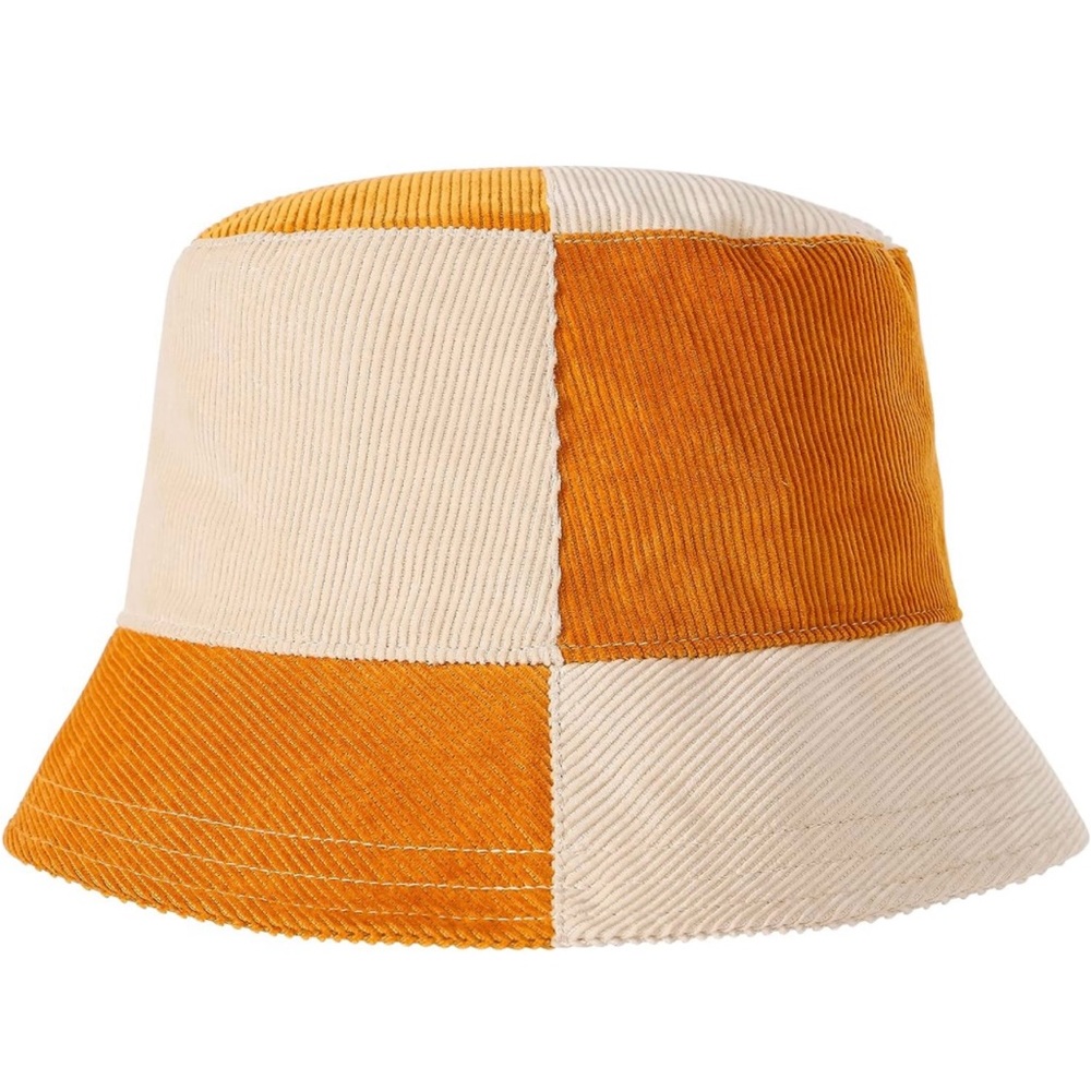 Corduroy Orange White colorblocked Bucket Sun Hat  NWT Size L XL Retro